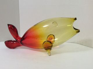Large Vintage Blenko Amberina Glass Open Mouth Fish 17 " Mcm Hand Blown Vase