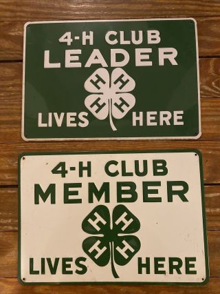 Vintage 4 - H “member Lives Here” And “leader Lives Here” Tin Signs