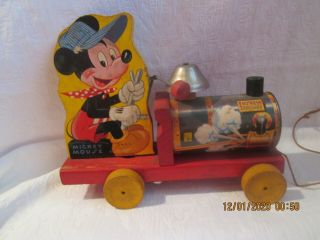 Vintage Mickey Mouse Fisher Price No 485 Choo Choo Train Pull Toy No Rust