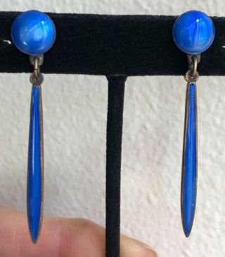 Vintage David Andersen Norway Sterling Blue Enamel Dangle Earrings 1950’s - 60 