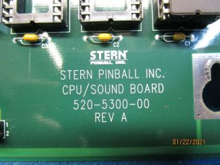 Stern Pinball Cpu/sound Board 520 - 5300 - 00 Rev.  A From Monopoly Redemption