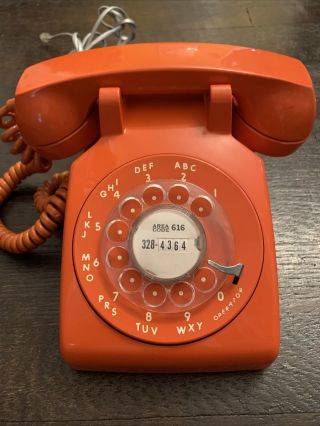Vintage Mid Century Mod Red Orange Itt Rotary Dial Telephone Phone