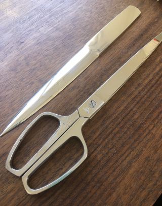 Vintage Mid - Century Modern Solingen Scissor Set Home Office Leather Case