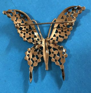 VINTAGE signed TRIFARI BUTTERFLY PIN gold tone metal clear rhinestones 3