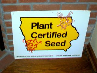 Vintage Iowa Certified Hybrid Corn Seeds Metal Embossed Farm Sign