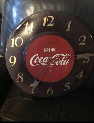 Vintage 1950 Drink Coca Cola Large 18” Electric Wall Clock Model 608 Telechron