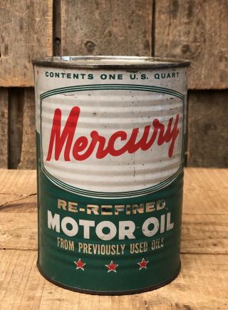 Vintage Mercury Motor Oil Gas Service Station 1 Quart Auto Car Metal Can