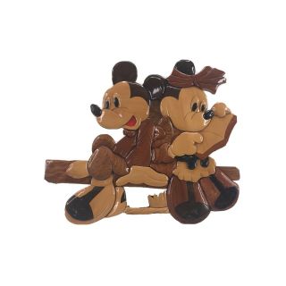 Vintage Mickey & Minnie Mouse Dancing Handmade Wood Wall Art Intarsia 22x18 Euc