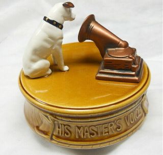VINTAGE RCA VICTOR NIPPER THE DOG HIS MASTER ' S VOICE CERAMIC FIGURINE MUSIC BOX 2