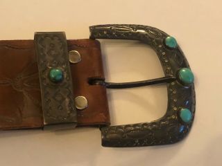 Vintage Navajo Sterling Silver Turquoise Belt With Buckle Circa 1920 3