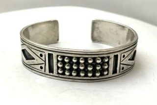 Mexican 925 Sterling Silver Beaded Aztec Cuff Bracelet Vintage