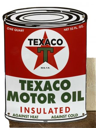1956 Style Vintage  Texaco  Motor Oil Can Porcelain Sign 11x8 Inch Usa