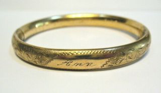 Vintage Gold Filled Bangle Bracelet Engraved Ann 11.  2 Grams 6.  5 Mm Wide