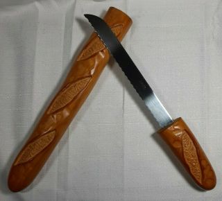 Vintage 18” Cuzin France Vintage Wooden French Baguette Bread Knife Wood Carved