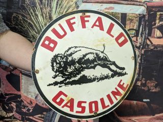 Old Vintage White Buffalo Gasoline Motor Oil Porcelain Gas Pump Station Sign