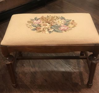 Antique Hand Crafted Embroidered & Upholstered Bench W Solid Wood Legs Exc
