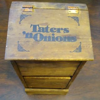 Vintage Wood Potato And Onion Storage Bin Box Taters 