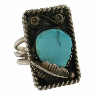 Vintage Navajo Native American Handmade Sterling Silver Natural Turquoise Ring