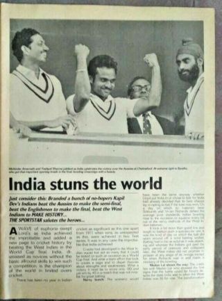 INDIA THE SPORTSTAR JULY 2,  1983 - INDIA ' S WORLD CUP HEROES PAGES 46 2