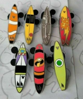 Surfboard 2018 Hidden Mickey Wall - E Incredibles Mike Buzz Nemo 7 Disney Pin Set