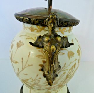 Vtg Art Nouveau Deco Nude Woman Table Lamp Porcelain Brass Hand Painted Gold