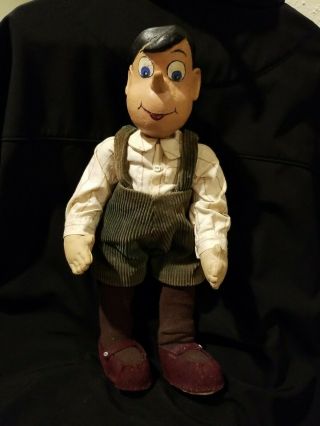 Pinocchio Doll Stuffed Cloth Body Carved Wood Head