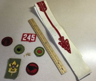 Vintage Boy Scout Order Of The Arrow Felt Ordeal Sash W/misc.  Patches And Pin