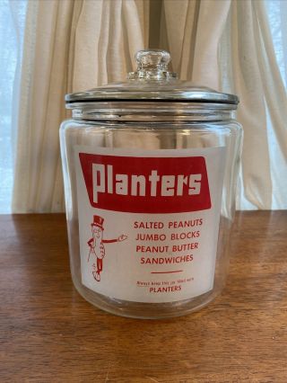 Planters Peanuts Mr.  Peanut Vintage Glass Store Display Counter Jar Round