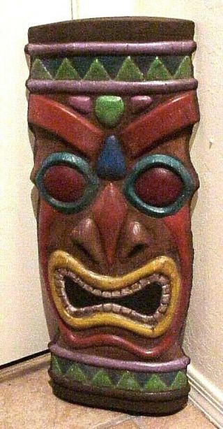 Vintage Large 22 " X 9 " Brightly Colored Chalkware Plaster Tiki Face Decoration