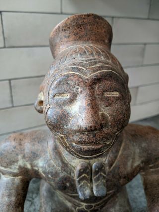 Vtg Mayan Aztec Terra Cotta Clay Folk Art Man Statue Figurine Vase Warrior 14 "