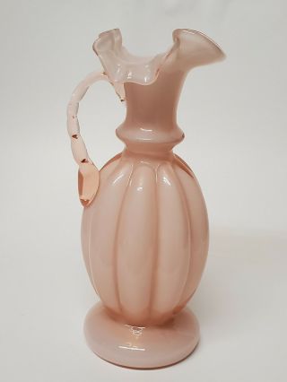 Vintage Fenton Dusty Rose Pink Overlay Ruffle Vase Collectible Art Glass