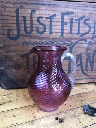 W20 Antique Hand Blown Cranberry Swirl Glass Pitcher Decanter