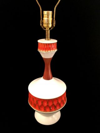 Retro Vintage Orange & White Table Lamp Mcm Art Pottery Wood