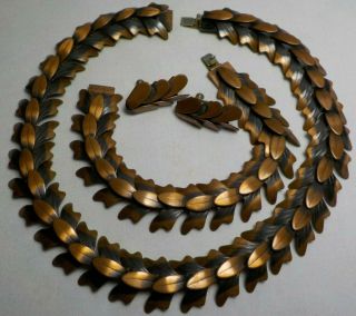 Vtg Frank Rebaje Necklace Bracelet Earring Set Modernist Copper Art Mid Century