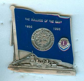 Lions Club Pins - Bb 3 Oregon Battleship Bulldog Of The Navy