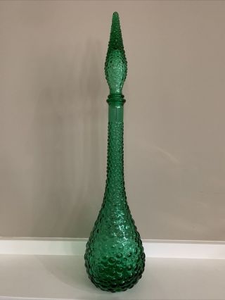 Vintage Mcm Empoli Italian Art Glass Green Bubble Genie Bottle Decanter 22 "