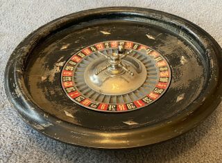 Vintage Large Wood & Metal 15.  5 Inch Casino Roulette Wheel Three Balls Heavy