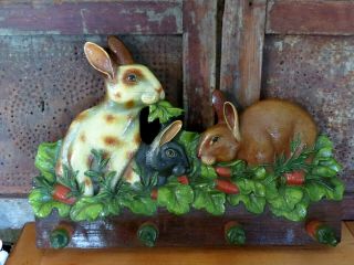 Vintage Country Corner Handmade Wood Rabbit Peg Hook Shelf Rare
