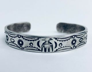 Vintage Navajo Fred Harvey Era Sterling Thunderbird Hand Stamped Cuff Bracelet