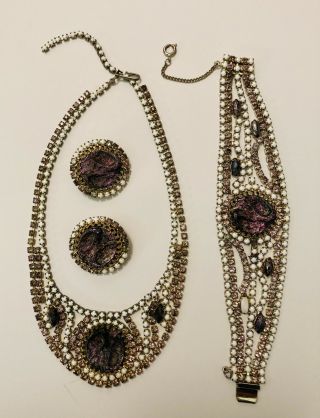 Vintage Hobe Necklace,  Bracelet Earrings Parure.  Intricate,  Exquisite Estate Set