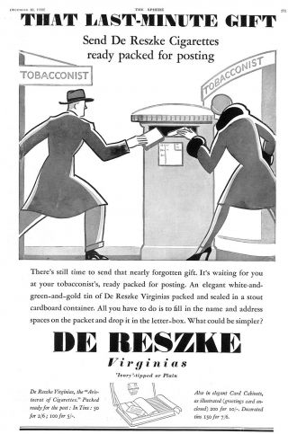De Reszke Cigarettes.  1930.  Gift.  Post.  Mail.  Tobacco.  Advert.  Retro.  Vintage.  Post Box