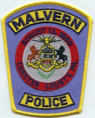 Malvern Chester County Pennsylvania Pa Police Patch