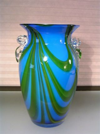Vintage Italian Murano Swirl Cased Art Glass 10 " Vase