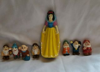 Vintage Snow White And The Seven Dwarfs Figurines Hand - Painted Red Ware Clay