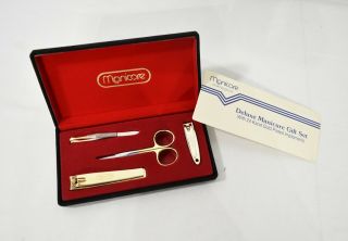 Vintage Manicare Deluxe Manicure Gift Set With 24 Carat Gold Plated Implements