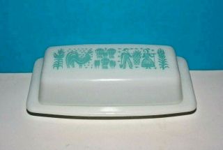 Vintage Pyrex Turquoise On White Amish Butterprint - 38 Butter Dish.