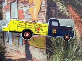 Old Vintage Heavy Chevrolet Ok Cars Truck Porcelain Enamel Gas Station Sign
