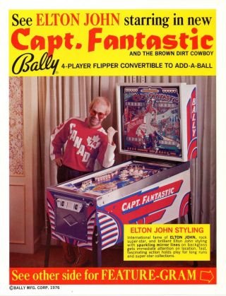 Bally Capt.  Fantastic Pinball Machine Flyer Brochure - Elton John