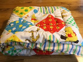 Vtg Sears Disney Winnie The Pooh Reversible Twin Cotton Quilt/comforter Bedding