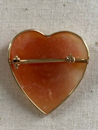 Vintage Retro 14K Gold Heart Shape Hand Carved Shell Cameo Pin Brooch 1950s sign 3